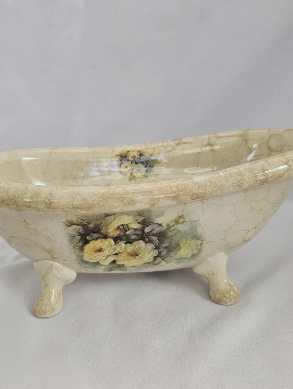 Vintage Ceramic Athena Claw Foot Tub Soap Dish Floral Cottagecore  Made in USA